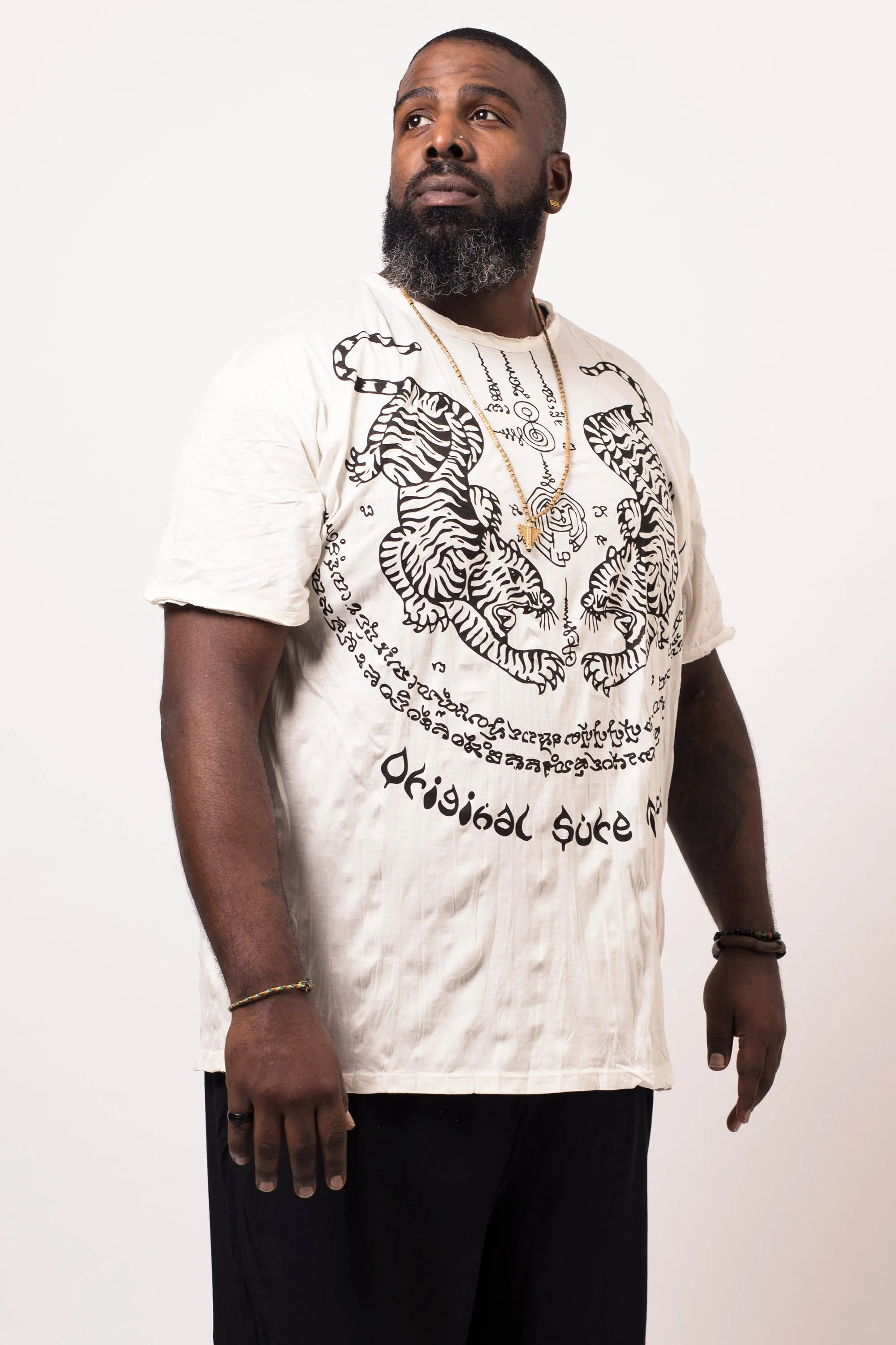 Plus Size Mens Thai Tattoo T-Shirt in White