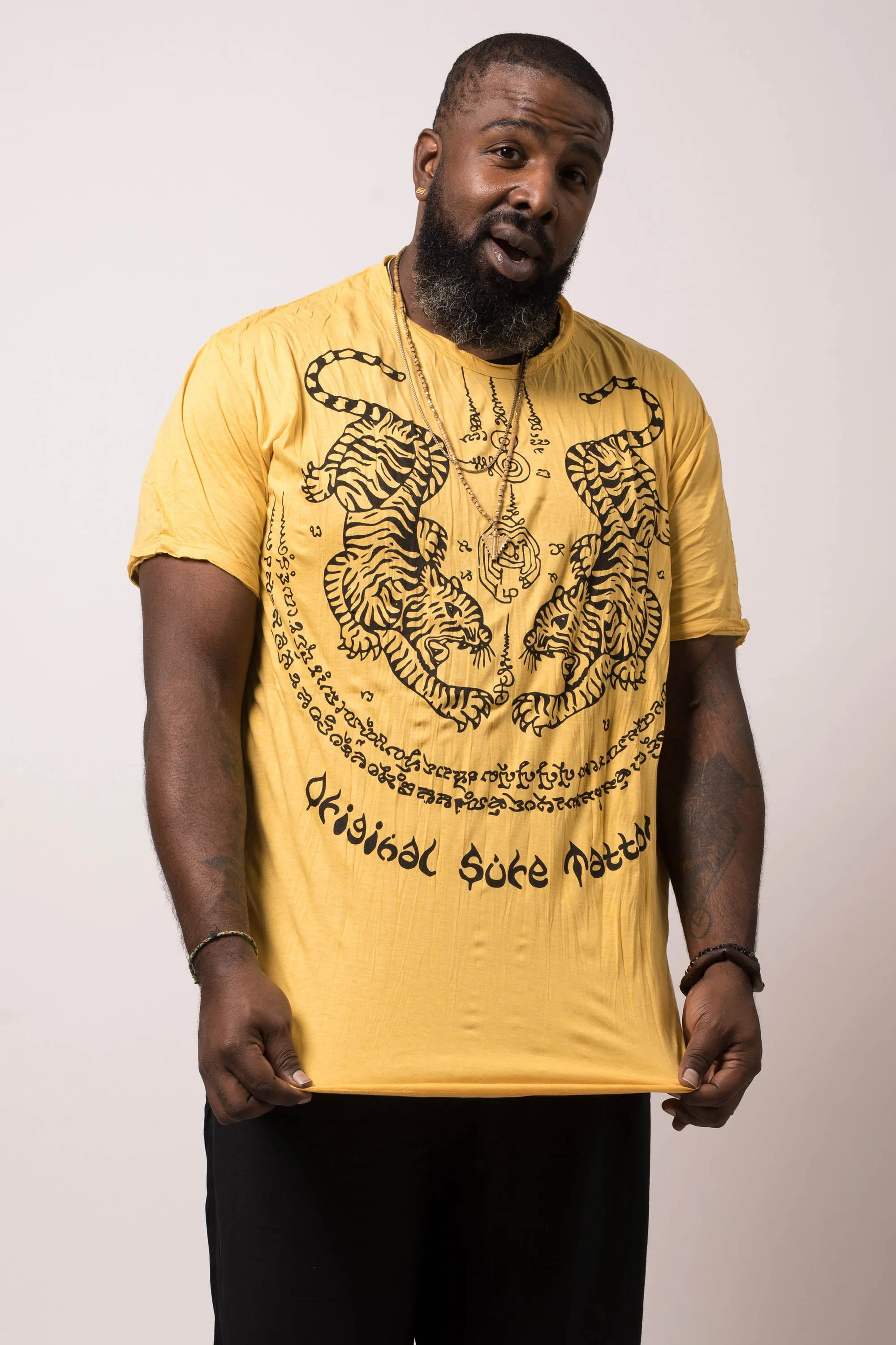 Plus Size Mens Thai Tattoo T-Shirt in Yellow