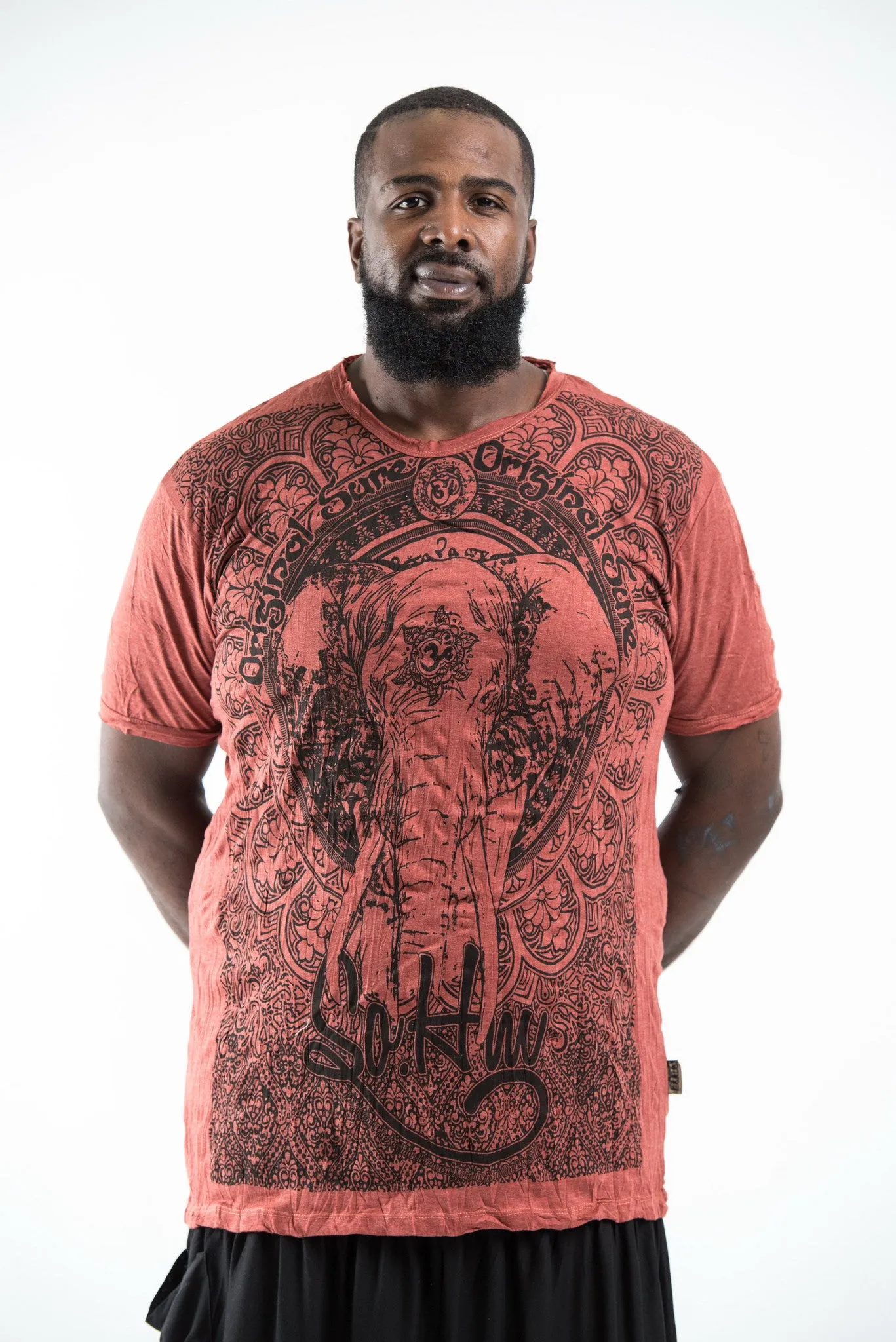 Plus Size Mens Wild Elephant T-Shirt in Brick