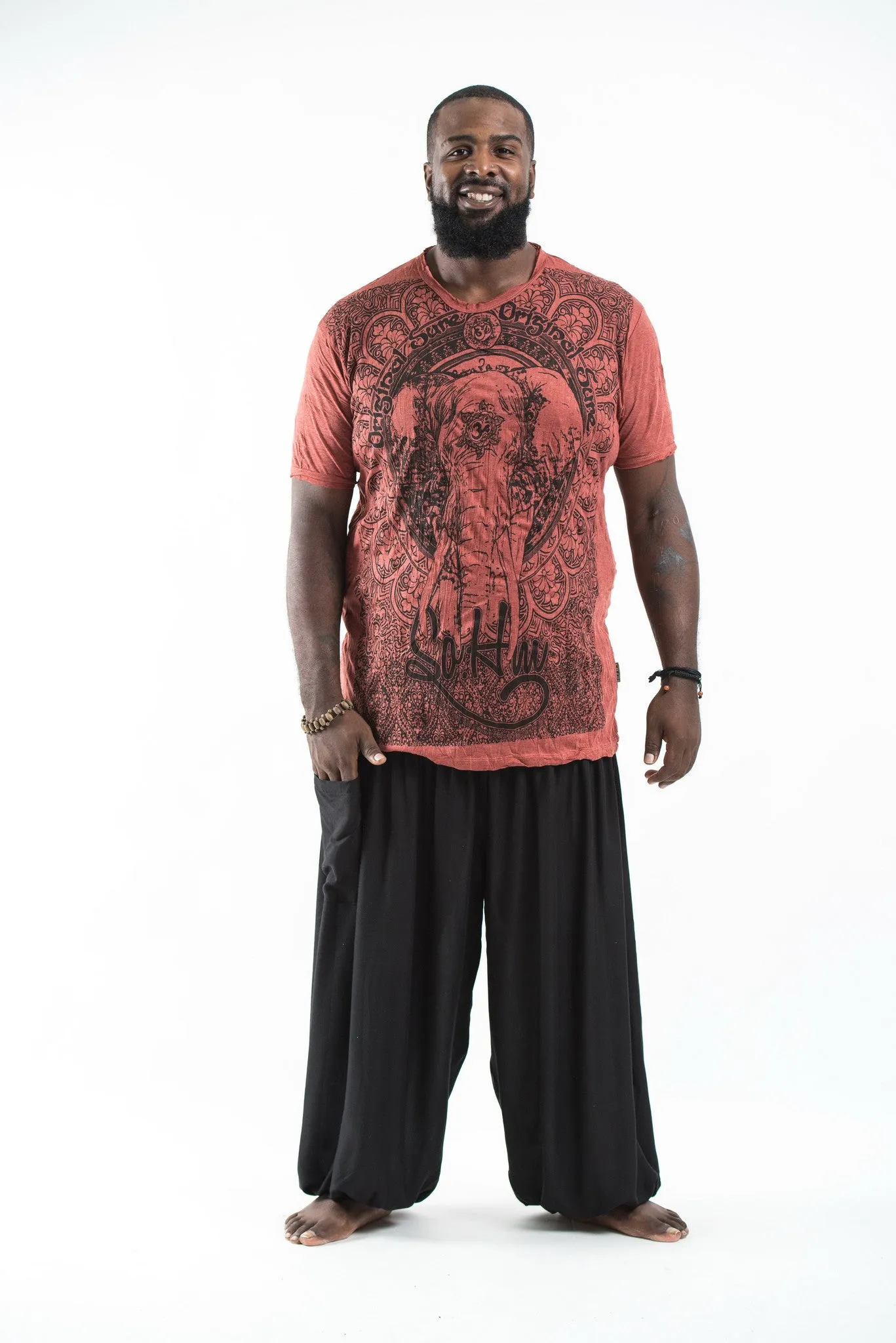 Plus Size Mens Wild Elephant T-Shirt in Brick