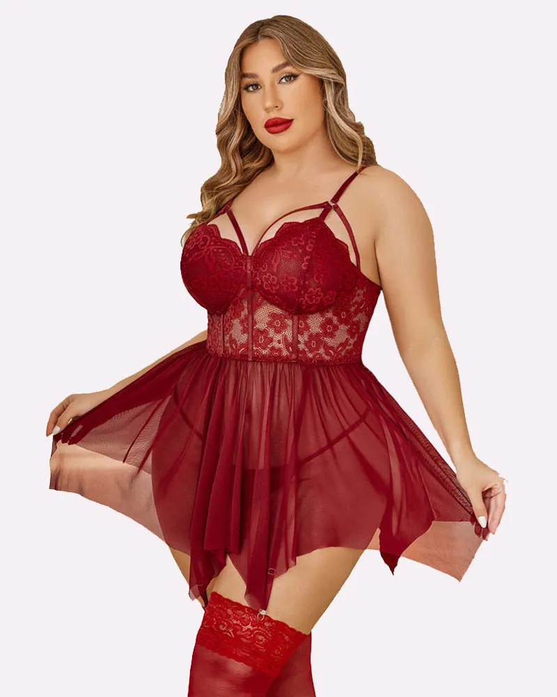 Plus Size Mesh Lace Exotic Babydoll