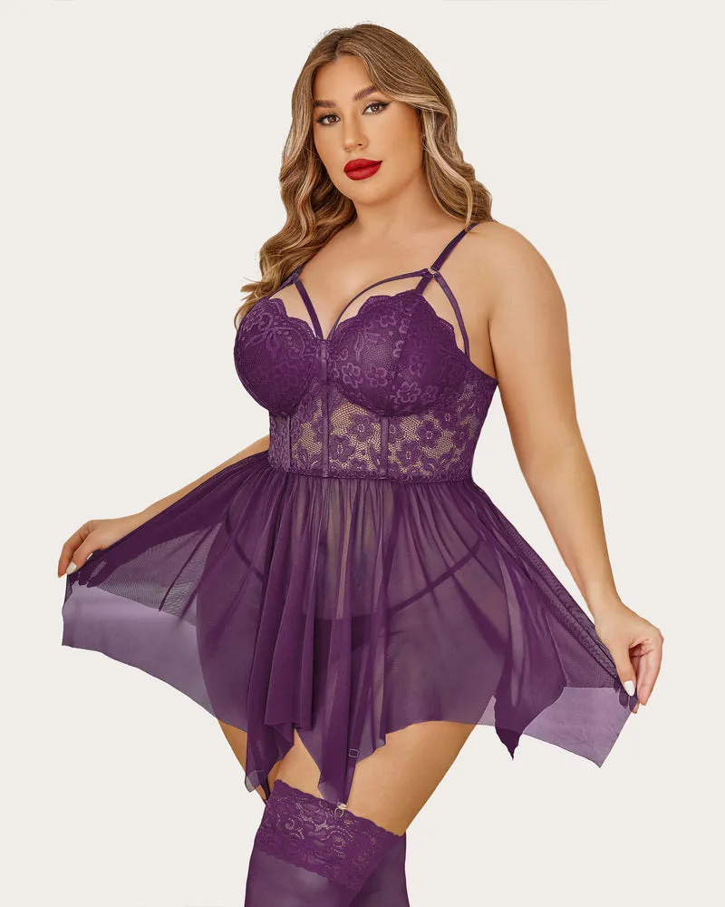 Plus Size Mesh Lace Exotic Babydoll