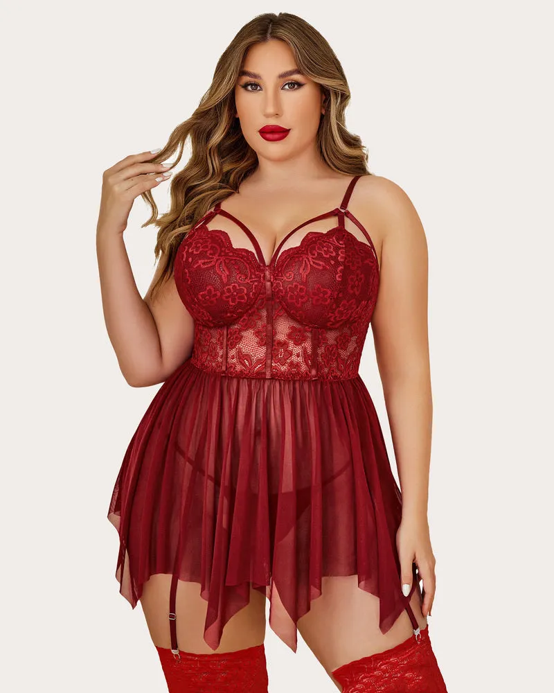 Plus Size Mesh Lace Exotic Babydoll