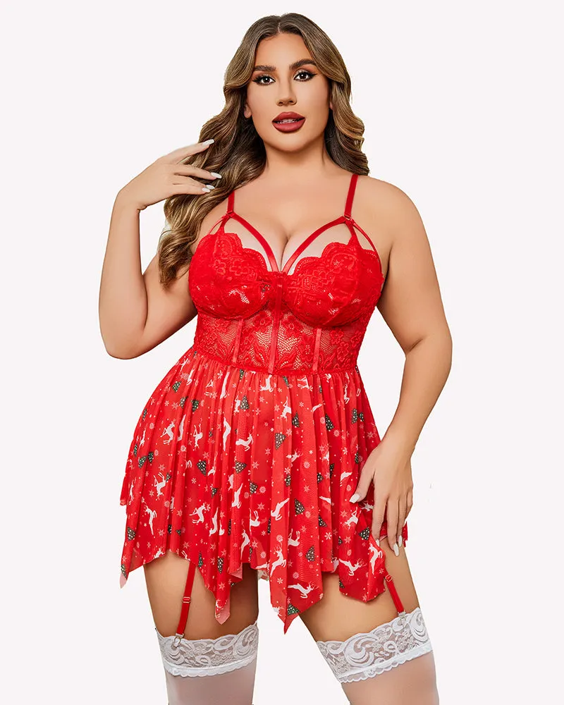 Plus Size Mesh Lace Exotic Babydoll