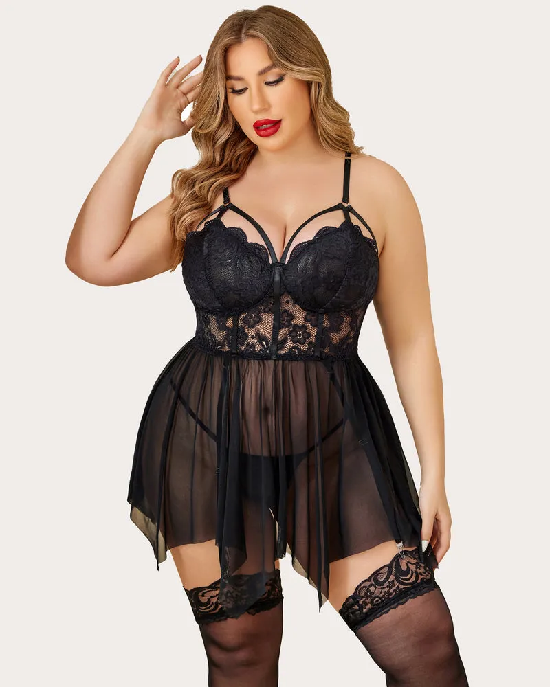 Plus Size Mesh Lace Exotic Babydoll