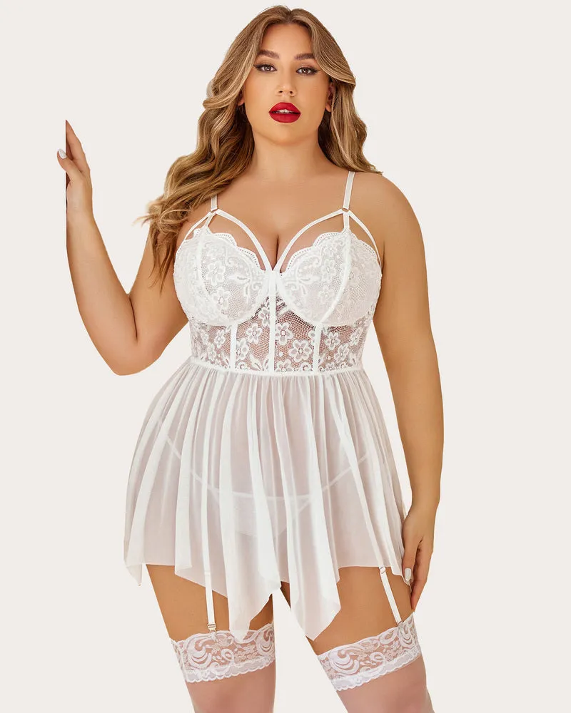 Plus Size Mesh Lace Exotic Babydoll