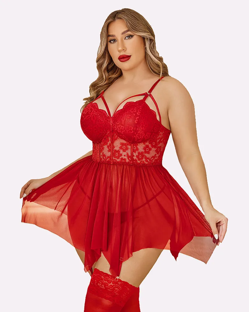 Plus Size Mesh Lace Exotic Babydoll