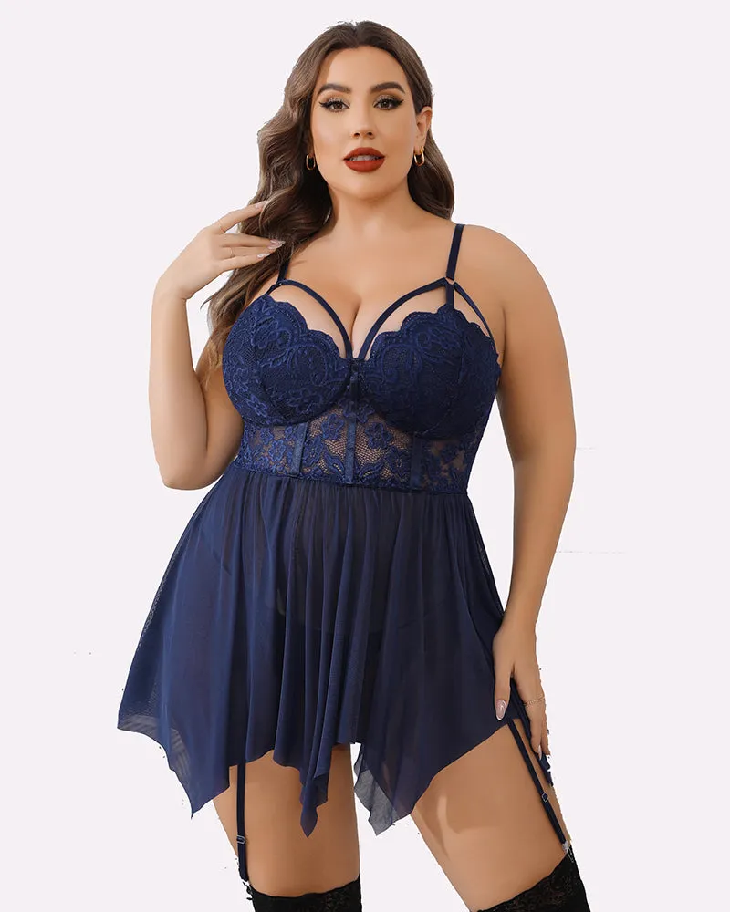 Plus Size Mesh Lace Exotic Babydoll