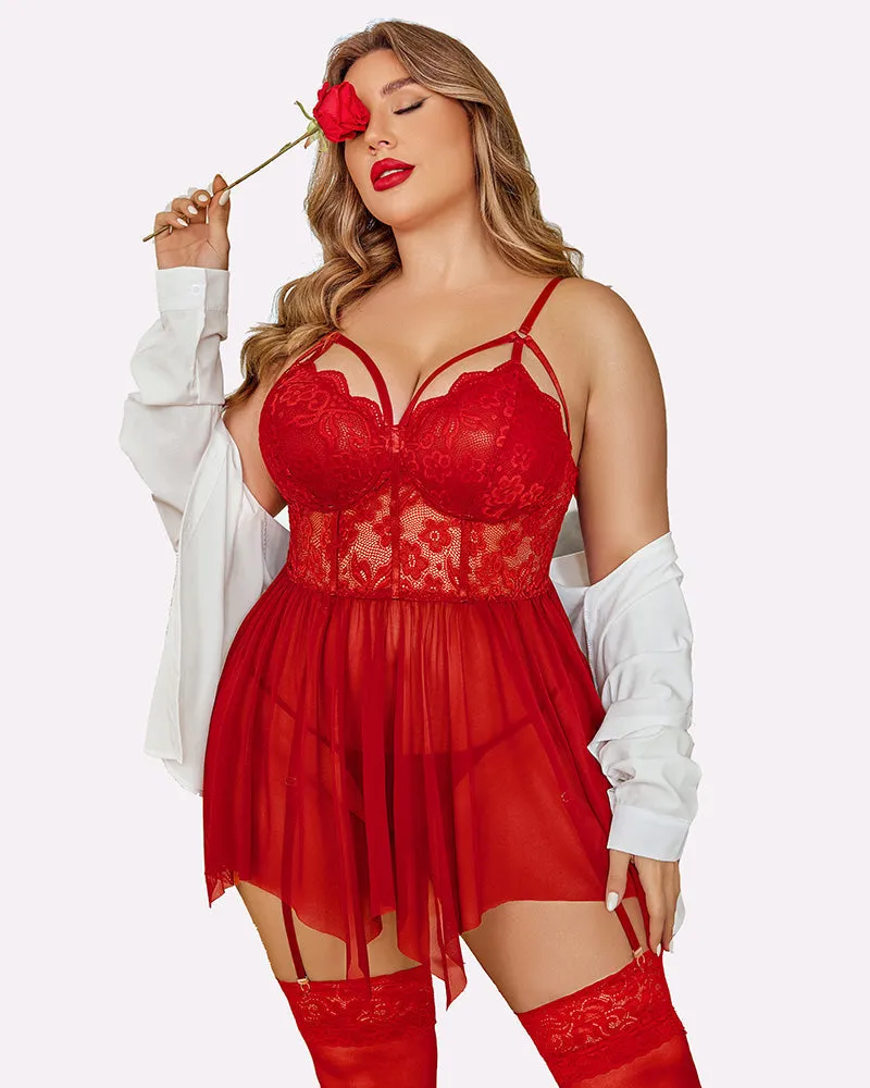 Plus Size Mesh Lace Exotic Babydoll