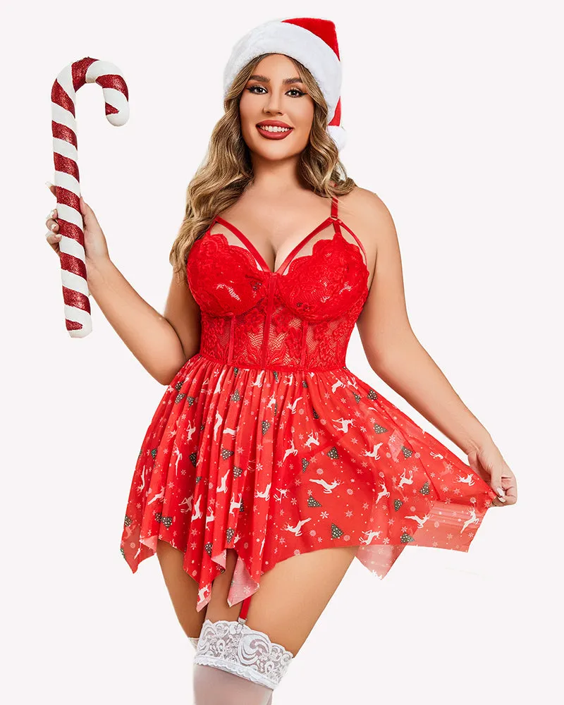 Plus Size Mesh Lace Exotic Babydoll