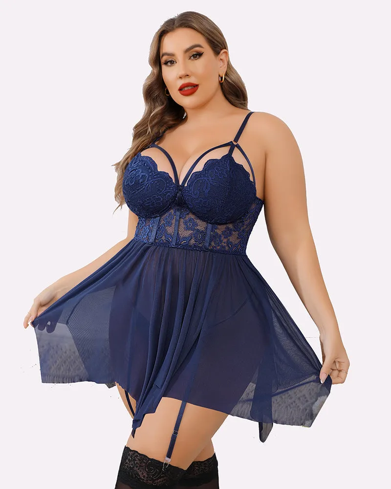 Plus Size Mesh Lace Exotic Babydoll