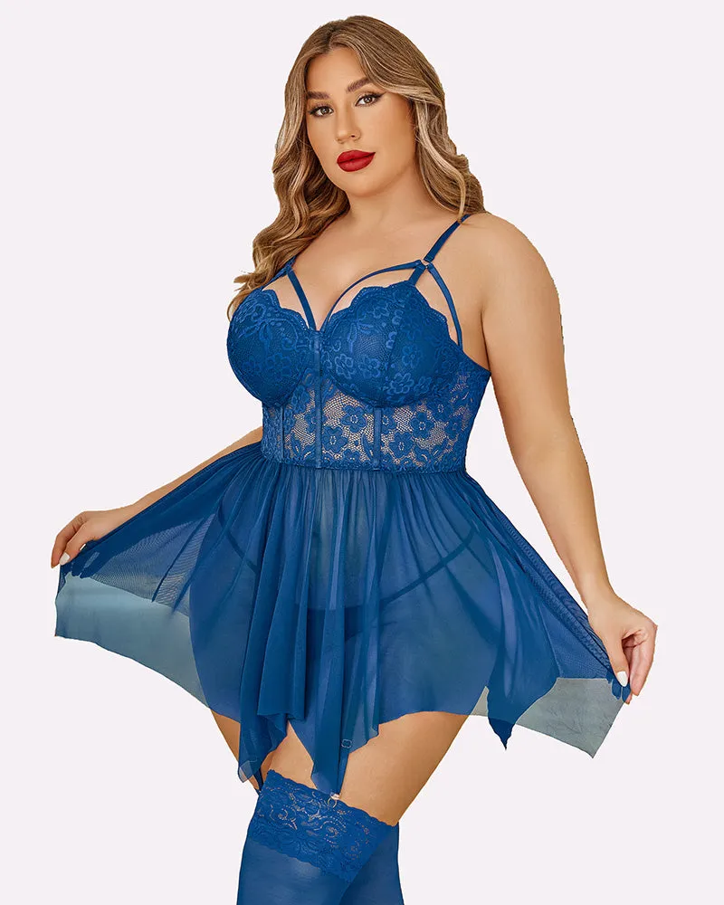 Plus Size Mesh Lace Exotic Babydoll