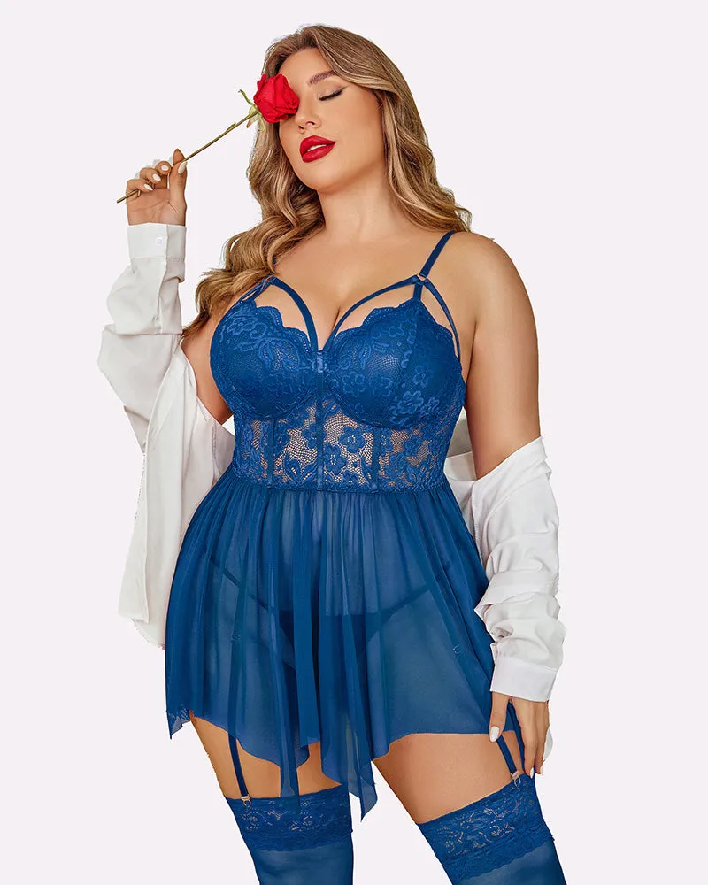 Plus Size Mesh Lace Exotic Babydoll