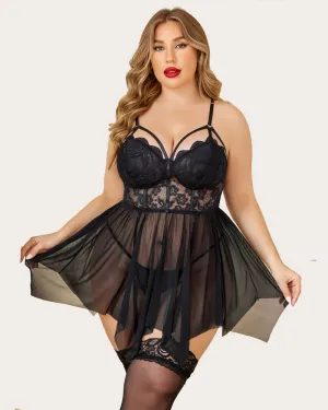 Plus Size Mesh Lace Exotic Babydoll