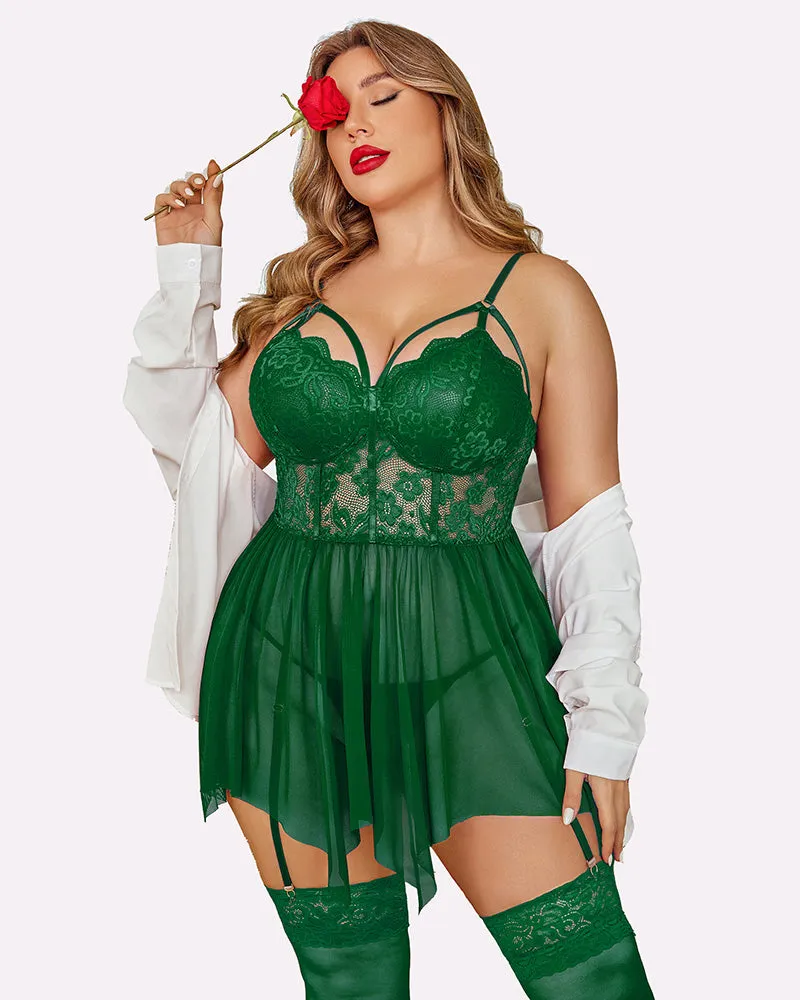 Plus Size Mesh Lace Exotic Babydoll