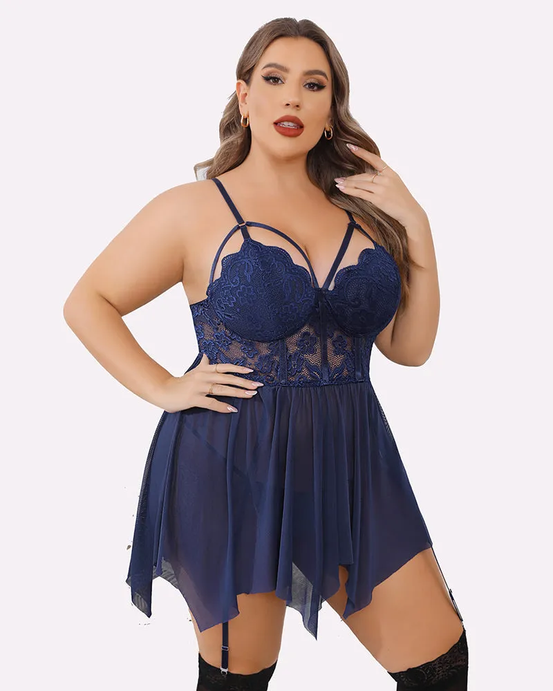 Plus Size Mesh Lace Exotic Babydoll