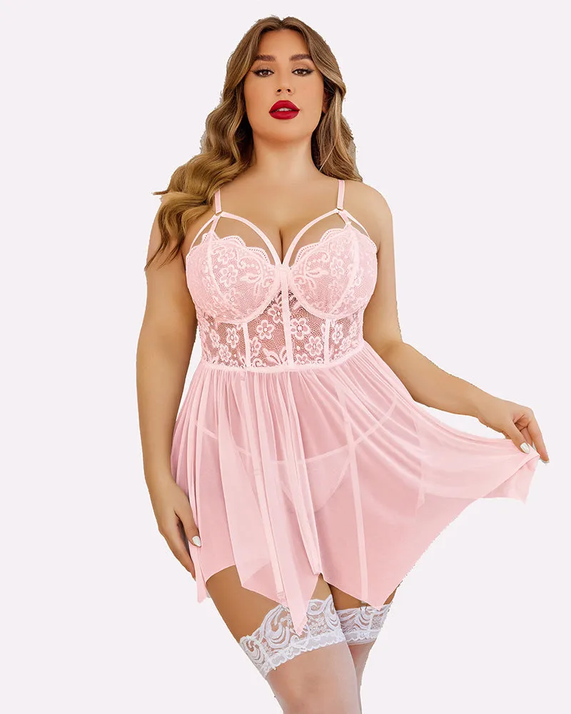 Plus Size Mesh Lace Exotic Babydoll