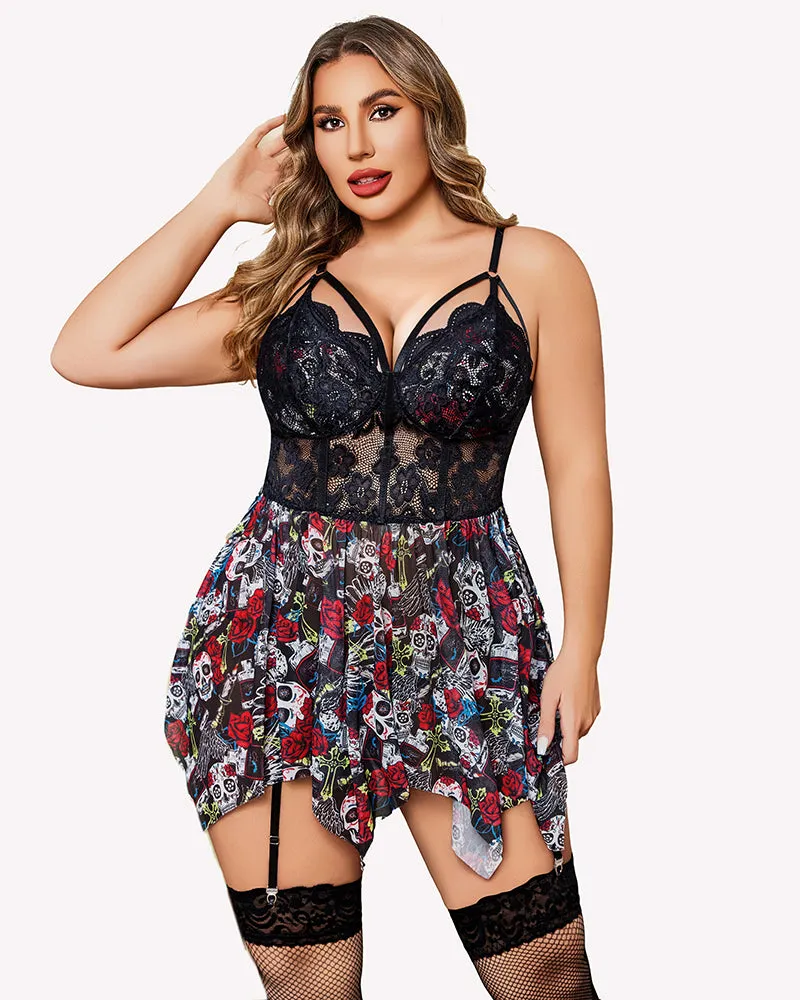 Plus Size Mesh Lace Exotic Babydoll