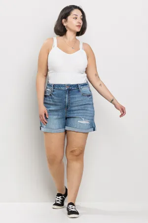 PLUS SIZE* MID RISE TOMBOY SHORTS WITH CUFFED HEM / SP-S7389M-PL