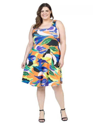 Plus Size Multicolor Sleeveless Knee Length Tank Swing Dress