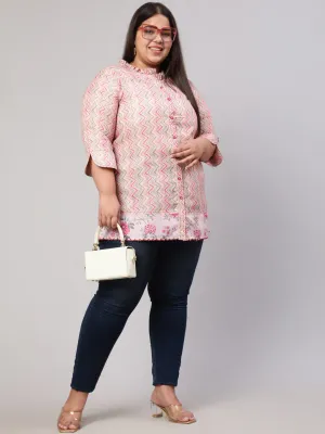 Plus Size Multicolor Zigzag Embroidered Short Kurta