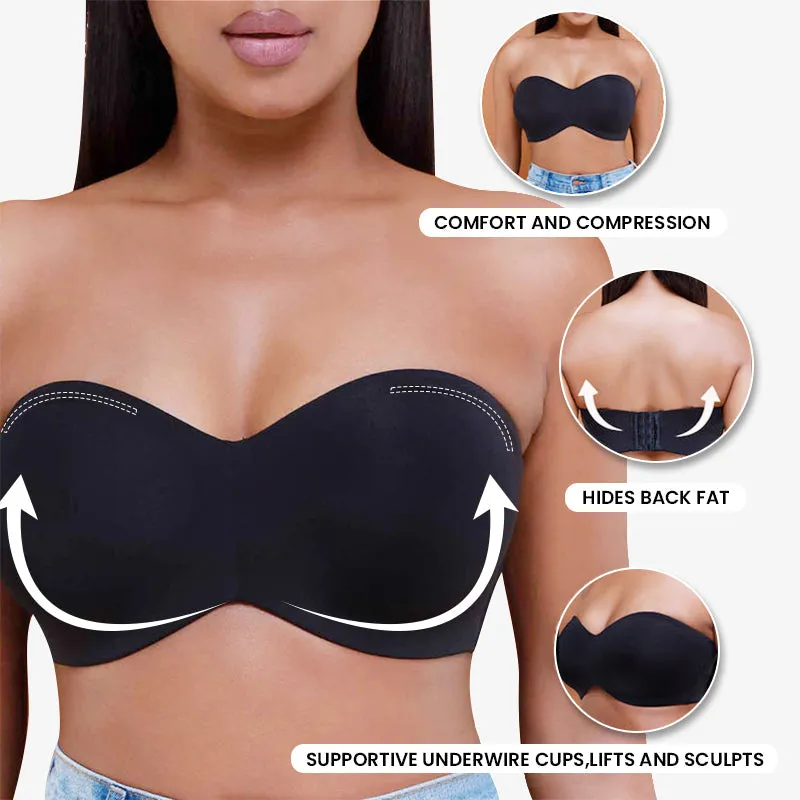 Plus Size Non-Slip Strapless Invisible Wirefree Bra Black