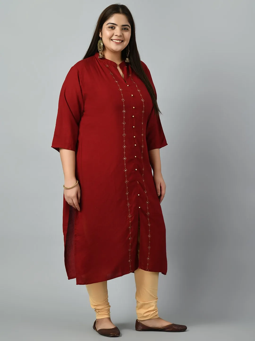 Plus Size Plus Size Embellished Maroon Kurta