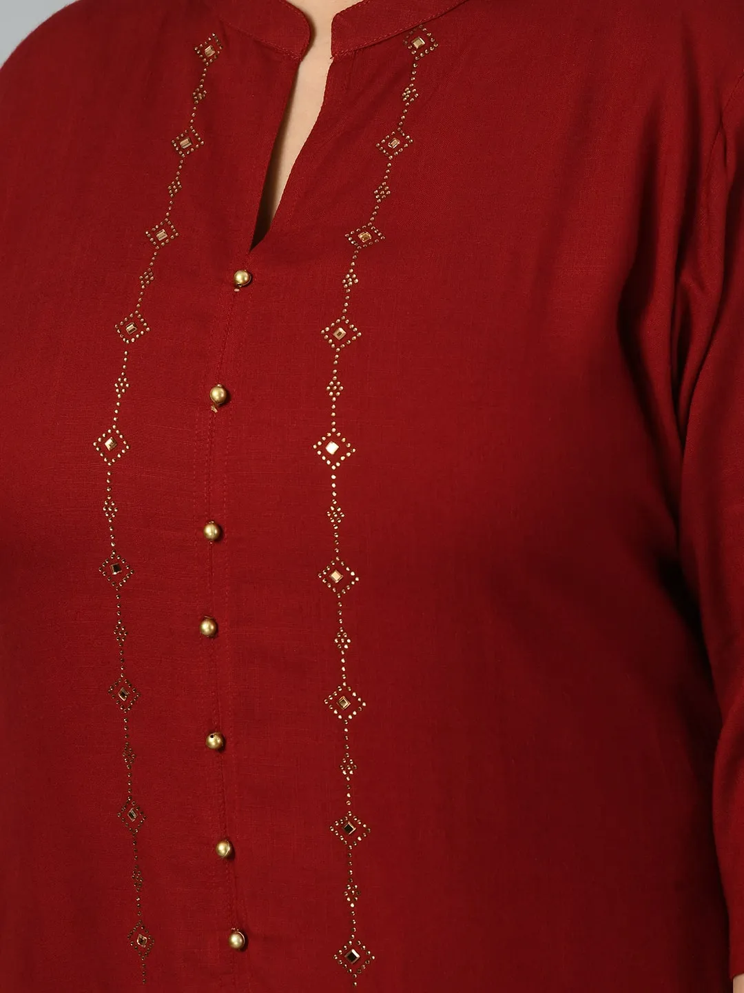 Plus Size Plus Size Embellished Maroon Kurta