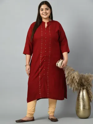 Plus Size Plus Size Embellished Maroon Kurta