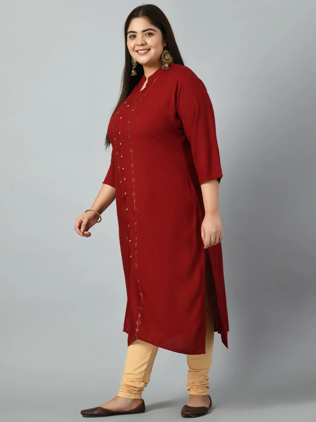 Plus Size Plus Size Embellished Maroon Kurta