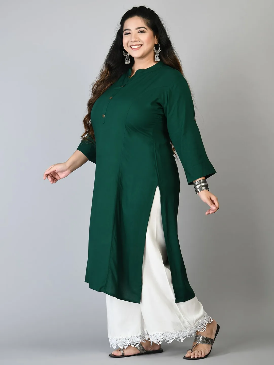 Plus Size Plus Size Solid Green Kurta