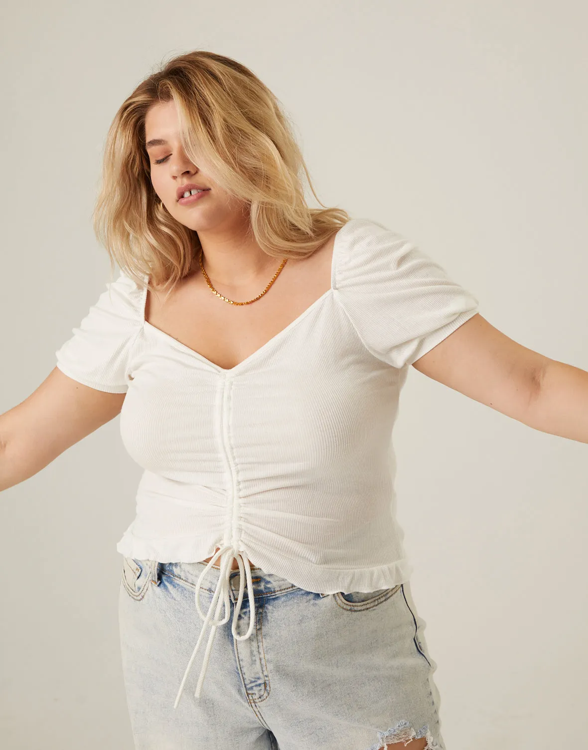 Plus Size Ruched Front Ribbed Tee