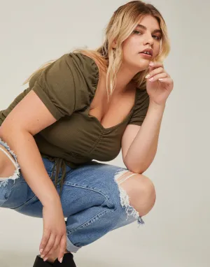 Plus Size Ruched Front Ribbed Tee