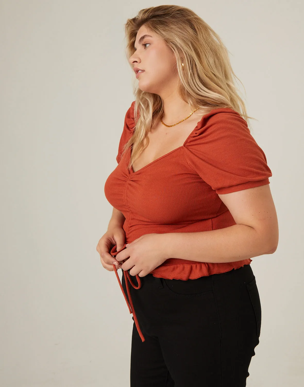 Plus Size Ruched Front Ribbed Tee