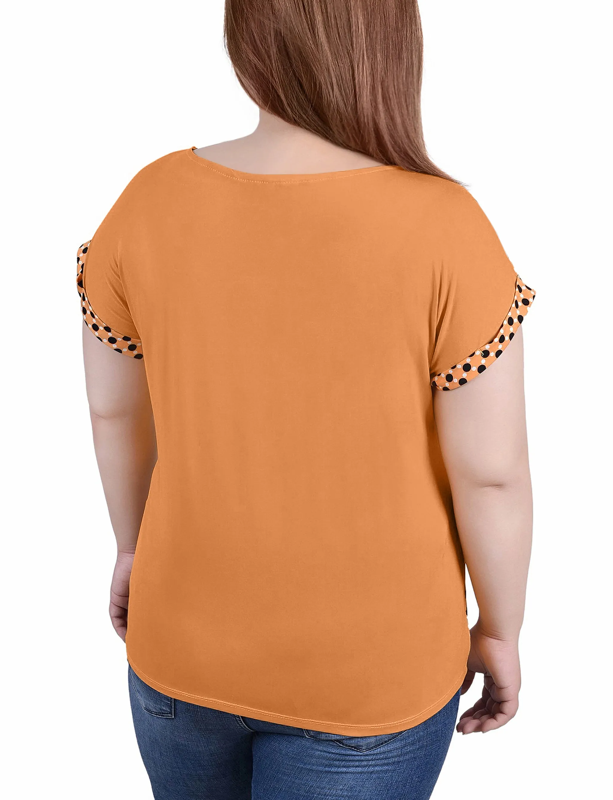 Plus Size Short Sleeve 1/2 Zip Knit Top