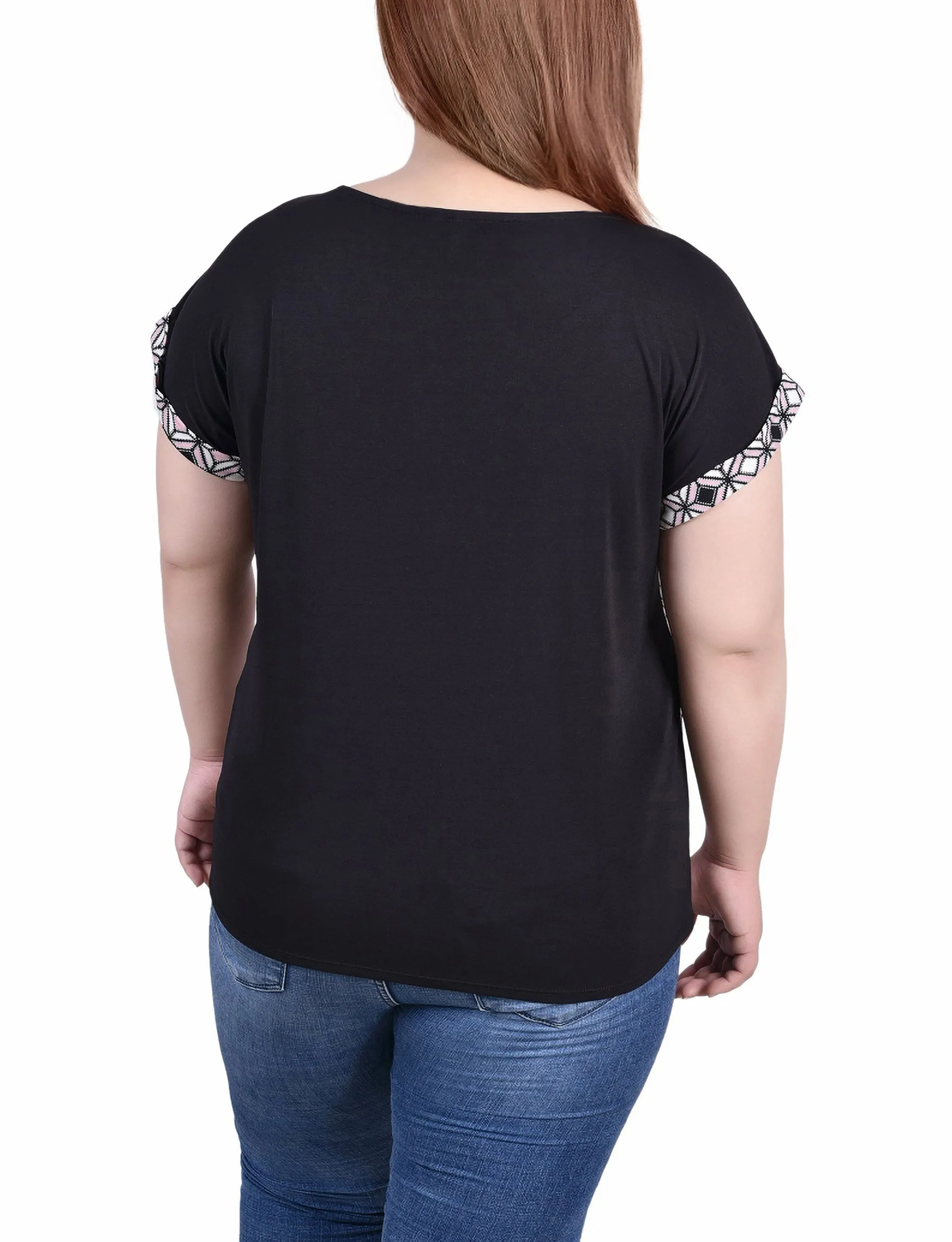 Plus Size Short Sleeve 1/2 Zip Knit Top