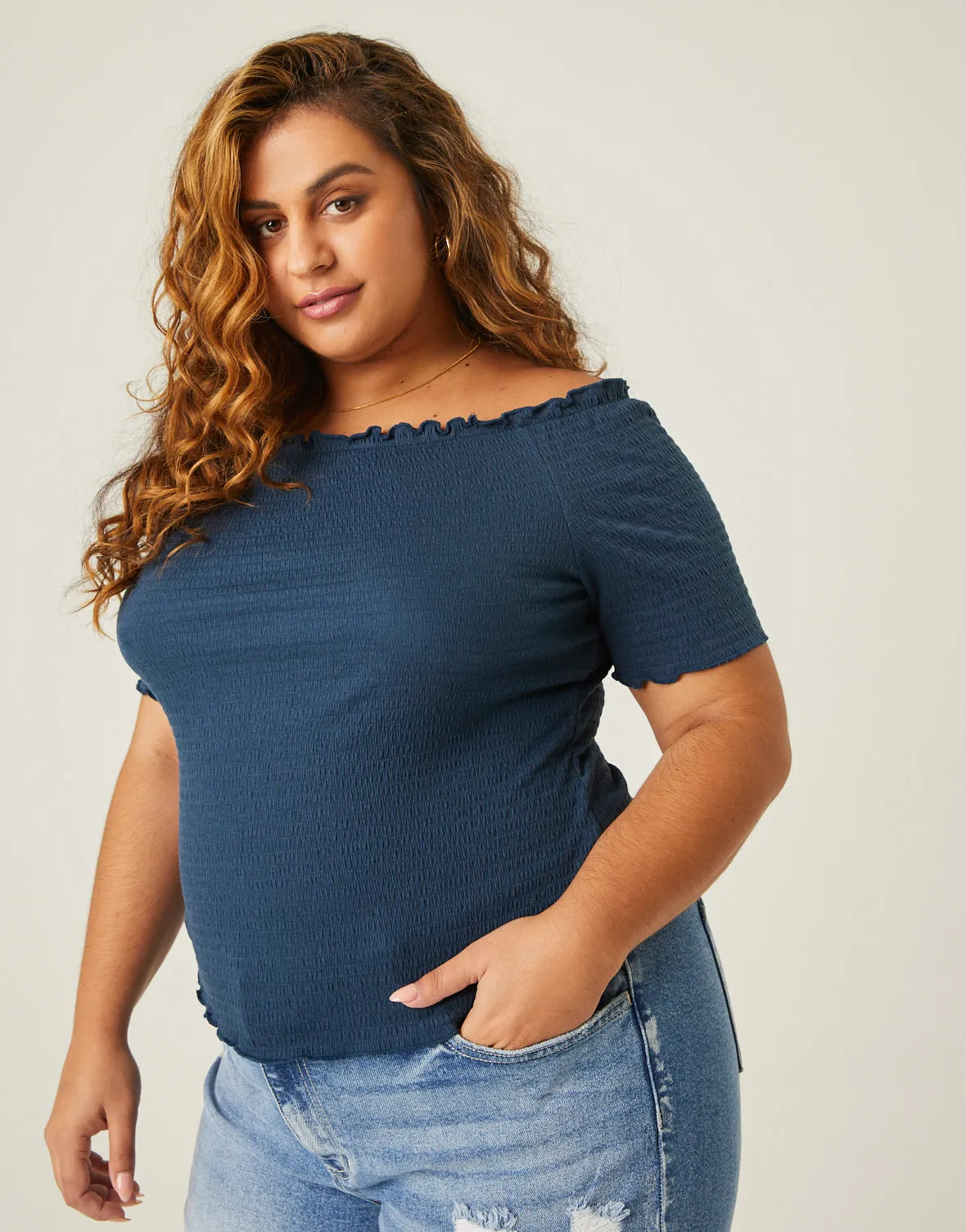 Plus Size Smocked Short Sleeve Top