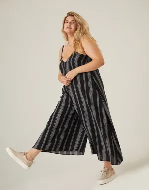 Plus Size Striped Flowy Cropped Jumpsuit