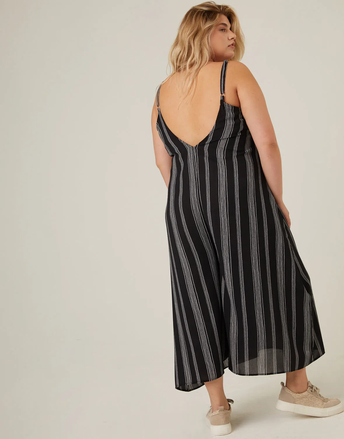 Plus Size Striped Flowy Cropped Jumpsuit