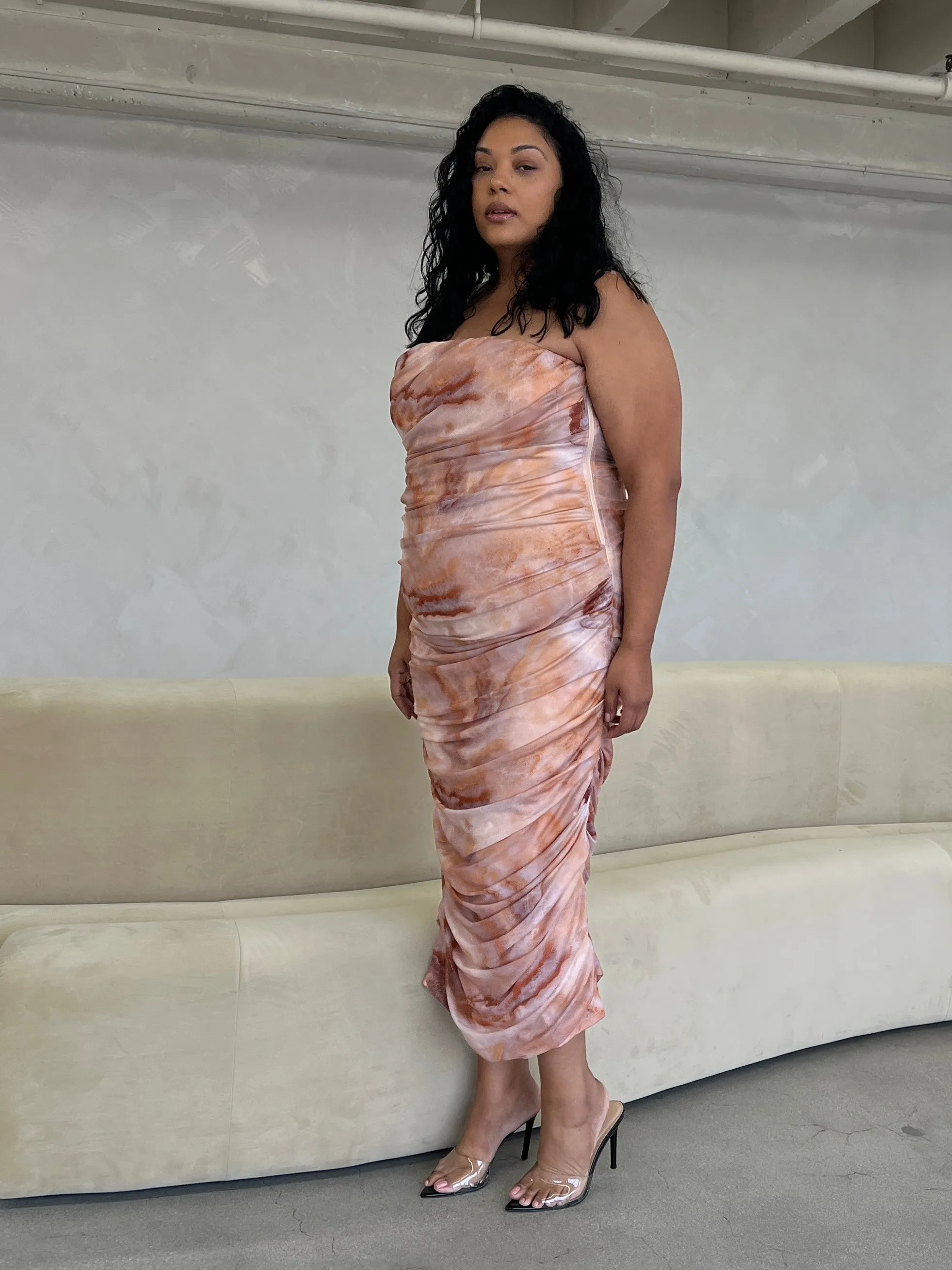 Plus Size Tie Dye Ruched Dress