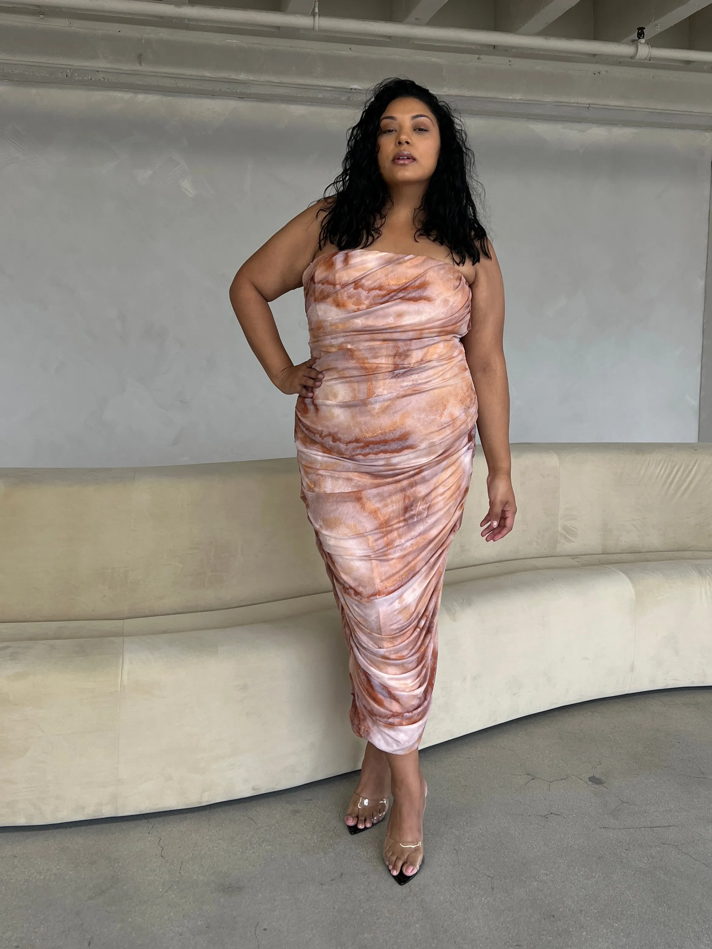 Plus Size Tie Dye Ruched Dress