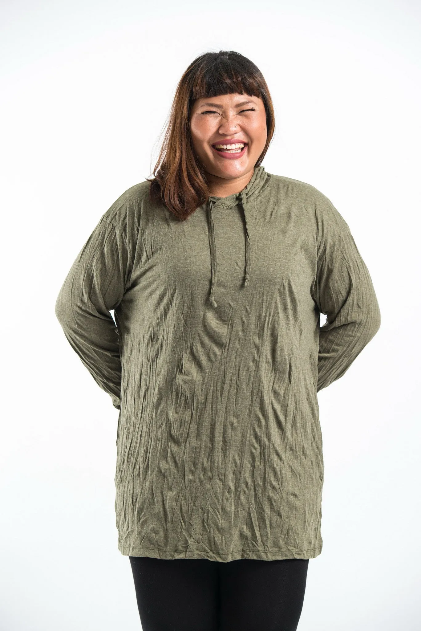 Plus Size Unisex Solid Color Hoodie in Green