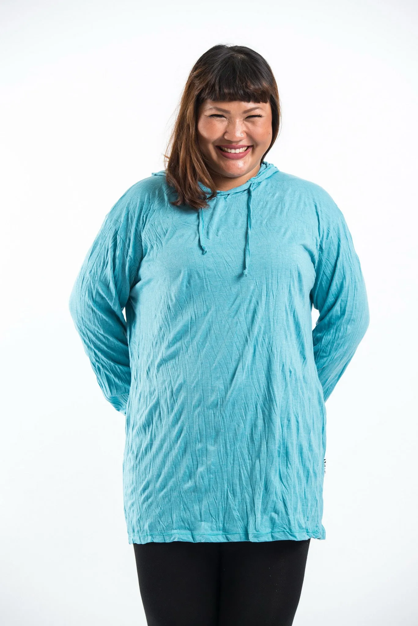 Plus Size Unisex Solid Color Hoodie in Turquoise