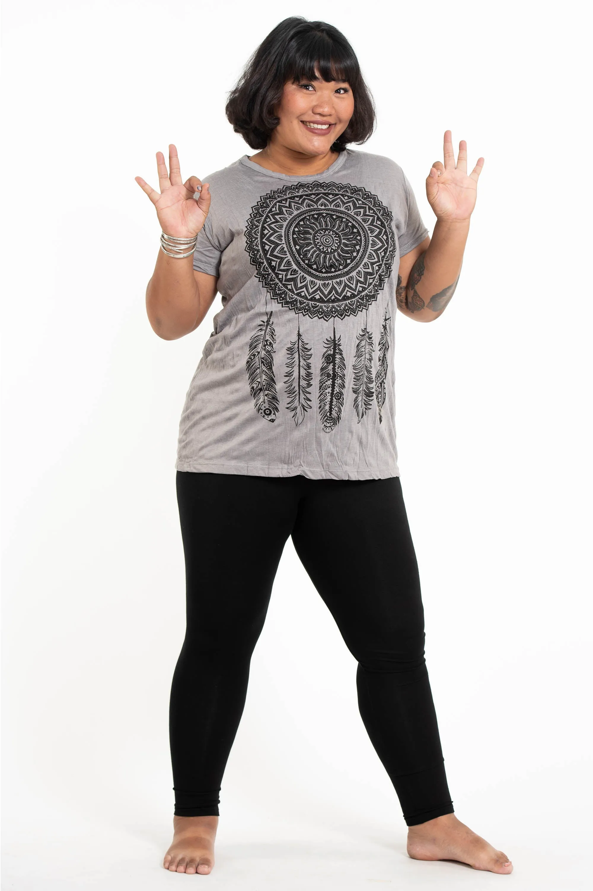 Plus Size Womens Dreamcatcher T-Shirt in Gray