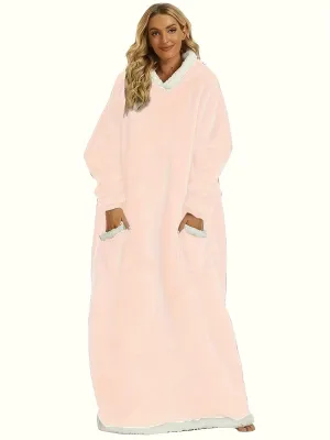 Plus Size Womens Flannel Loungewear Robe - Super Soft Hooded Wearable Blanket with Pockets for Cozy Casual Days