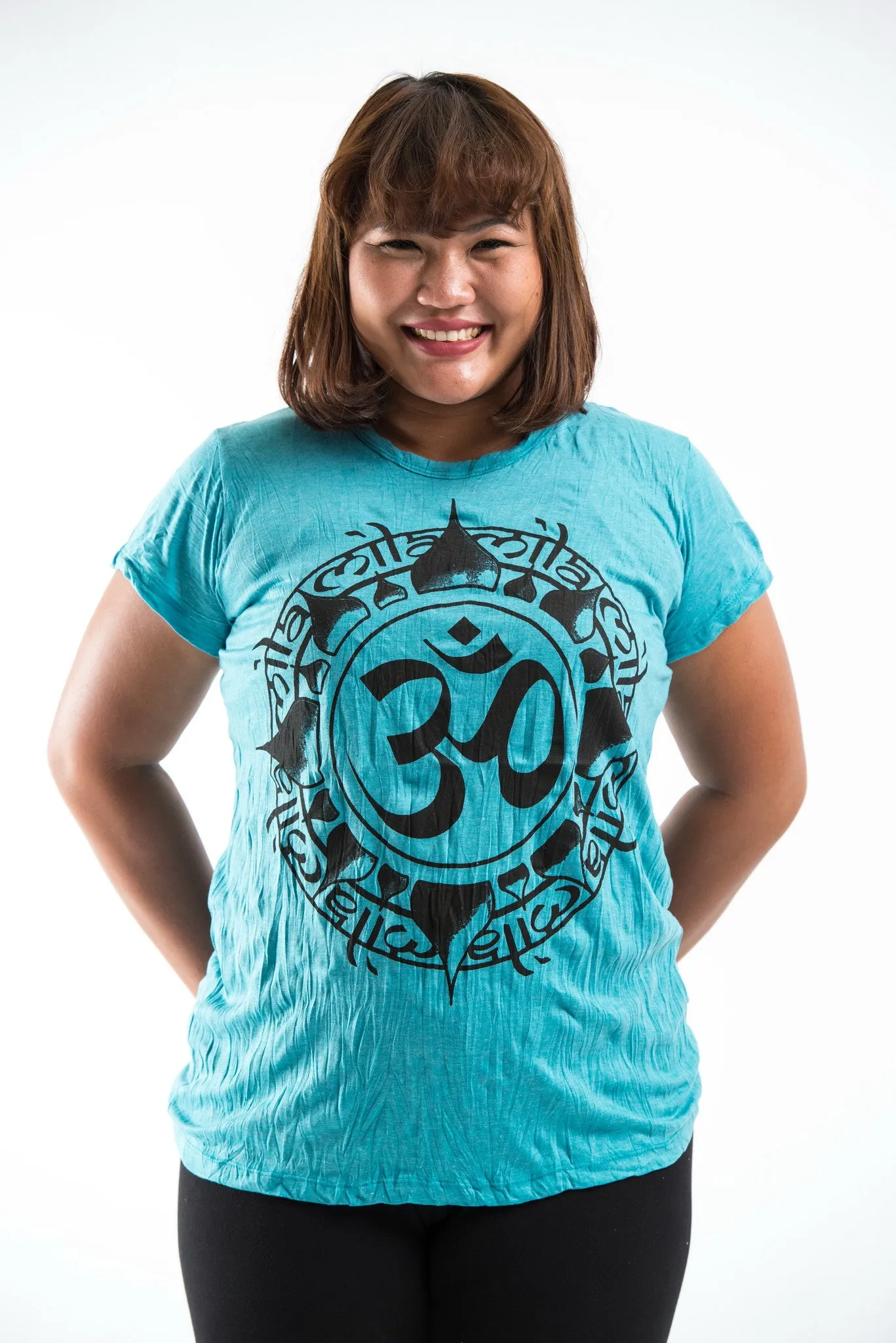 Plus Size Womens Infinitee Om T-Shirt in Turquoise