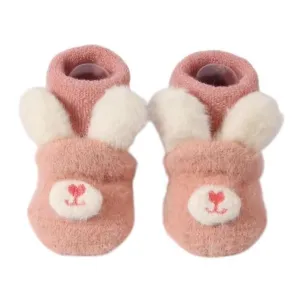 Plush Bunny Baby Anti Slip Socks Pink - White