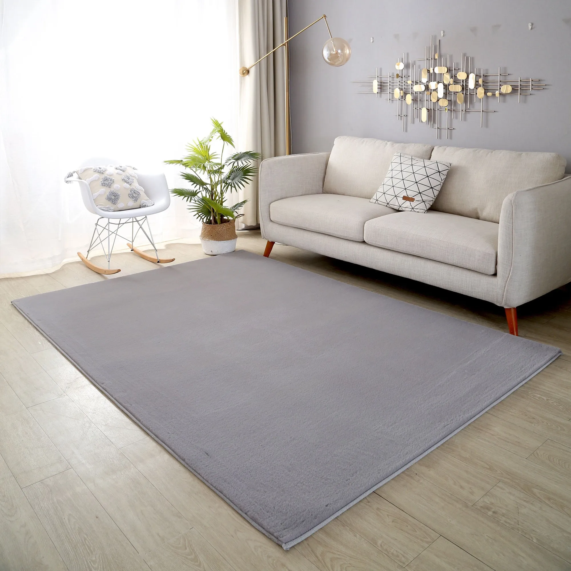 Plush Faux Fur Silver Rug