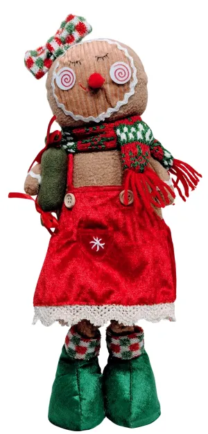 Plush Girl Gingerbread Wearing Red Dress With Red/Green Scarf