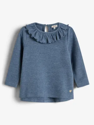 Plush Jersey Pierrot Collar Blouse - Little - Blue Melange